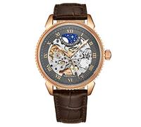 Stuhrling Original Men's Automatic Watch with Grey Dial Analogue Display and Brown Leather Strap 835. 04