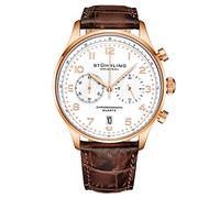 Stuhrling Original Montre chronographe à quartz pour homme - Boîtier en acier inoxydable et bracelet en cuir - Cadran analogique avec date GR1-Q, Or rose blanc.