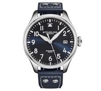 Stuhrling Original Montre pilote Airman 4078 pour homme - Boîtier en acier de 43 mm, cadran rayon de soleil, aiguilles lumineuses, fenêtre de date, quartz, cristal minéral, bracelet en cuir, étanche