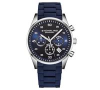 Stuhrling Velocity 4076 Montre chronographe pour homme 43 mm - Mouvement à quartz, cristal de Krysterna, boîtier en acier inoxydable, bracelet hybride enveloppé de silicone, étanche jusqu'à 50 m, bleu