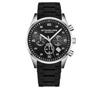Stuhrling Velocity 4076 Montre chronographe pour homme 43 mm - Mouvement à quartz, cristal de Krysterna, boîtier en acier inoxydable, bracelet hybride enveloppé de silicone, étanche jusqu'à 50 m, noir