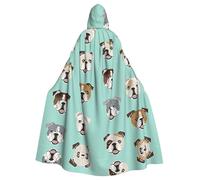 stujvc Cape à capuche longue avec visages de bouledogue anglais pour Halloween, cosplay, longueur unisexe