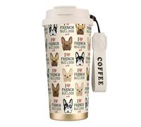 stujvc Tasse de voyage isotherme en acier inoxydable 316 avec inscription « I Love French Bulldog » - 500 ml - Avec sangle de transport