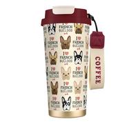 stujvc Tasse de voyage isotherme en acier inoxydable 316 avec inscription « I Love French Bulldog » - 500 ml - Avec sangle de transport