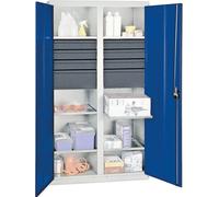 Stumpf Armoire à outils et matériel série 3000 gris clair / bleu gentiane + 6 tiroirs 100 mm + 2 tiroirs 200 mm + cloison centrale + 6 tablettes coulissantes - 3004774