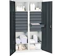 Stumpf Armoire à outils et matériel série 3000 gris clair / gris anthracite + 14 tiroirs 100 mm + cloison centrale + 4 tablettes coulissantes - 3004471
