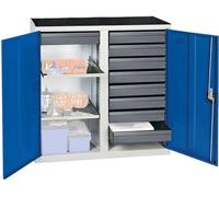 Stumpf Armoire à outils S3000 RAL 7035/5010 2 départements, 2 fonds de bacs 9 tiroirs