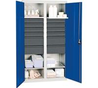 Stumpf Armoire à outils S3000 RAL 7035/5010 Cloison centrale, 12 Sc 4 étagères à bacs