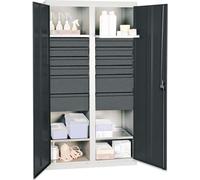 Stumpf Armoire à outils S3000 RAL 7035/7016 2 départements, 4 étagères de bacs 12 tiroirs