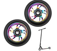 Stunt Lot de 2 roues de rechange 100 mm pour scooter Stunt avec Abec-9, dureté 88a, pneus de roulement, compatibles avec les trottinettes cascades (noir arc-en-ciel)