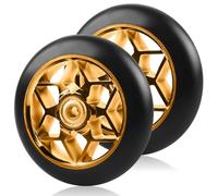 Stunt Lot de 2 roues de rechange pour trottinette Stunt - 110 mm - Multicolore - 88A - Avec roulements ABEC-9 - Noyau à rayons en aluminium - Pour toutes sortes de scooters (or, perçage)