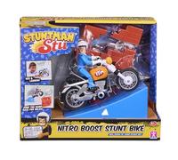 Stuntman Stu Vélo de cascade Nitro Boost Rev et zoom à remonter avec rampe de lancement et rampe de saut et jouets muraux détachables