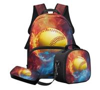 STUOARTE Ensemble cartable 3 pièces pour enfants, cartable et boîte à déjeuner avec trousse à crayons, cadeau de rentrée scolaire, Orange et bleu - Balle molle Fire, Ensemble cartable