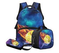STUOARTE Ensemble cartable 3 pièces pour enfants, cartable et boîte à déjeuner avec trousse à crayons, cadeau de rentrée scolaire, Bleu et jaune - Balle molle Galaxy, Ensemble cartable