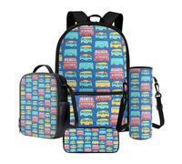 STUOARTE Ensemble cartable 4 en 1 pour enfants, adolescents, garçons et filles, cartable d'école de 43,2 cm avec boîte à déjeuner, trousse à stylos, pochette pour bouteille d'eau, Bleu et rouge - Bus