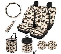 STUOARTE Ensemble de housses intérieures de voiture imprimées teckel pour femmes, housses de siège avant et arrière souples pour voitures, protection de volant, poubelle, sac de rangement sur grille