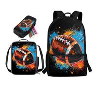 STUOARTE Ensemble sac à dos 3 pièces pour enfants, sac à dos de 43,2 cm avec boîte à déjeuner et trousse à crayons, grand sac à dos d'école pour adolescents et garçons, Ink Splash Rugby - Multicolore