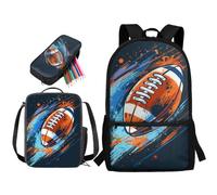STUOARTE Ensemble sac à dos 3 pièces pour garçons et filles - Grande capacité de 43,2 cm - Avec boîte à déjeuner et trousse à crayons, Splash Ink Ballon de football Bleu/orange
