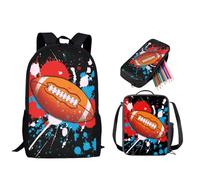 STUOARTE Ensemble sac à dos avec sac à déjeuner, sac à dos d'école, sac à dos léger avec trousse à crayons, pour garçons et filles, 3 pièces, Splash Ink Rugby - Multicolore, taille unique