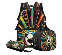 STUOARTE Ensemble sac à dos d'école 3 pièces pour adolescents garçons avec boîte à déjeuner et trousse à crayons, cadeau de rentrée scolaire, Multicolore - Splash Ink Soccer, Ensemble cartable