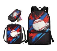 STUOARTE Ensemble sac à dos d'école 3 pièces pour enfants avec boîte à déjeuner et trousse à crayons, sac à livres de grande capacité pour garçons, Splash Ink Baseball - Noir et blanc