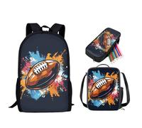 STUOARTE Ensemble sac à dos pour enfants, ensemble sac à dos d'école 3 pièces avec boîte à déjeuner et trousse à crayons pour la maternelle primaire, Ink Splash Rugby - Multicolore, Taille unique,