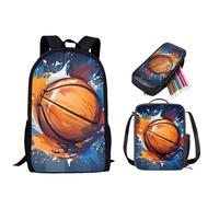 STUOARTE Ensemble sac à dos pour enfants, ensemble sac à dos d'école 3 pièces avec boîte à déjeuner et trousse à crayons pour la maternelle primaire, Splash Ink Ballon de basket Multicolore, Taille