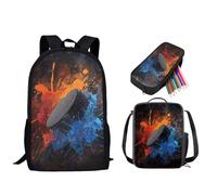 STUOARTE Ensemble sac à dos pour enfants, ensemble sac à dos d'école 3 pièces avec boîte à déjeuner et trousse à crayons pour la maternelle primaire, Ink Splash Hockey - Bleu et orange, Taille unique,