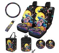 STUOARTE Frog Moon - Ensemble d'accessoires de voiture imprimés, 10 housses de siège avant et arrière séparées pour voitures, housse de volant douce et extensible, dessous de verre, poubelle, sac de