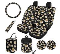 STUOARTE Lot de 10 accessoires d'intérieur de voiture imprimés grenouilles marguerites pour femmes, housses de siège avant et arrière pour voitures, housses de volant de 38,1 cm, dessous de verre