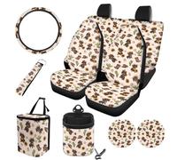 STUOARTE Lot de 10 housses de siège avant et arrière de voiture avec housse de volant assortie, porte-clé, universel, compatible avec la plupart des voitures, motif teckel, tournesol, cactus