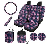 STUOARTE Lot de 10 housses de siège de voiture pour femme, imprimé floral, confortables, respirantes, housses de siège avant et arrière séparées pour voitures, protection de volant, dessous de verre