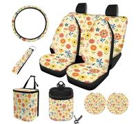 STUOARTE Lot de 10 housses d'intérieur de voiture à imprimé floral, douces et respirantes avec housse de volant, poubelle, porte-clé, universelle, convient à la plupart des voitures, SUV, camions