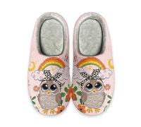 STUOARTE Pantoufles chaudes antidérapantes et confortables pour l'intérieur - Pantoufles moelleuses et confortables en coton pour homme et femme, Dessin animé Hibou Rose, 37/38 EU