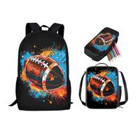 STUOARTE Sac à dos 3 pièces pour enfants, garçons et filles, sac à dos d'école léger avec sac à déjeuner isotherme et trousse à crayons, Splash Ink Rugby - Multicolore, Taille unique, Sacs à dos de