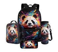 STUOARTE Sac à dos d'écolier léger pour filles, ensemble de 4 pièces comprenant un sac à livres, une boîte à déjeuner, une trousse à crayons, une pochette pour bouteille d'eau, Noir et blanc - Splash