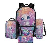 STUOARTE Sac à dos d'écolier léger pour filles, ensemble de 4 pièces comprenant un sac à livres, une boîte à déjeuner, une trousse à crayons, une pochette pour bouteille d'eau, Rose - Axolotl, Taille