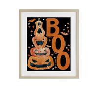 Stupell Industries Boo with Whimsical Jack-o-Lanterns Birch Affiche encadrée sous verre, design par Kim Allen, 21 x 17