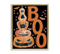 Stupell Industries Boo with Whimsical Jack-o-Lanterns Brown encadré Floater Canvas Wall Art Design by Kim Allen 31 x 25 cm