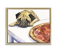 Stupell Industries Carlin Really Wants Pizza Gold encadré Floater Toile murale Art Design par George Dyachenko 63,5 x 78,7 cm