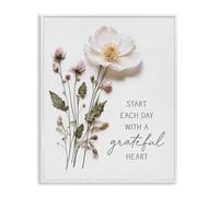 Stupell Industries Lettered and Lined Giclée encadrée Motif fleurs pressées Grateful Heart Blanc 35,6 x 27,9 cm