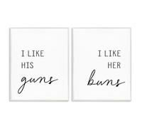 Stupell Industries Lettered and Lined Like His Guns & Her Buns Lot de 2 giclées encadrées Gris 35,6 x 27,9 cm