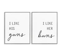 Stupell Industries Lettered and Lined Like His Guns & Her Buns Lot de 2 giclées encadrées Gris 50,8 x 40,6 cm