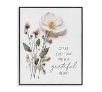 Stupell Industries Lettered and Lined Poster encadré Motif fleurs pressées Grateful Heart Blanc 76,2 x 61 cm