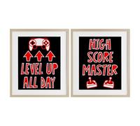 Stupell Industries Level Up High Score Gamer 2 pièces Impression encadrée bouleau sous verre, design par Marcus Prime, 40,6 x 33 cm