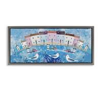 Stupell Industries Seaside Harbor Curved Perspective Grey encadrée Floater Canvas Art mural, design par Clare Tupper, 28 x 63,5 cm