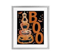 Stupell Industries Tableau encadré Boo with Whimsical Jack-o-Lanterns White Under Glass, design by Kim Allen, 21 x 17