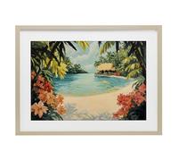 Stupell Industries Tropical Bungalow Lagoon White Affiche encadrée sous verre, design de Franklyn Gregory, 43,2 x 58,4 cm