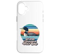 Stupid Canadian Wolf Bird Funny Loon Meme Retro Sunset Coque pour iPhone 16 Plus