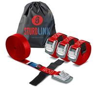 STURDLINK Lot de 4 Petites Sangles de Serrage 25mm 250kg avec Boucle à Griffe et Bande Auto-agrippante 3m + Pad + Sac. Fixation sur Porte Velo, Barres de Toit, Anneaux Ancrage Coffre Auto, Bagages